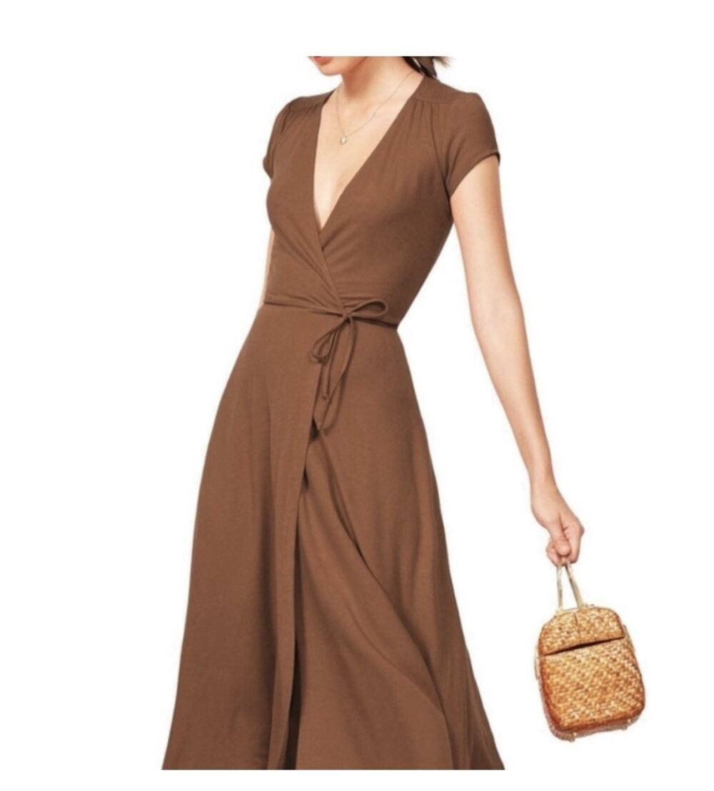 Reformation Jeans Becca Mocha Wrap Dress Womens L Tencel Spandex